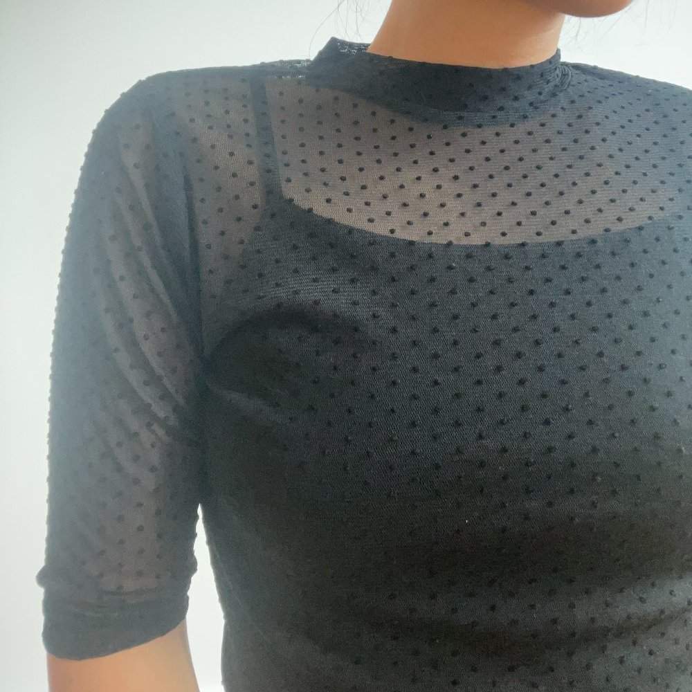 River Island Black Mesh Mockneck Crop Top EU 34